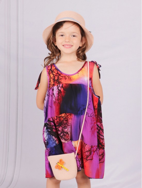 Kids Super Soft Bow Tie Shoulder Slip Fashion Dress (3-7  Yrs)